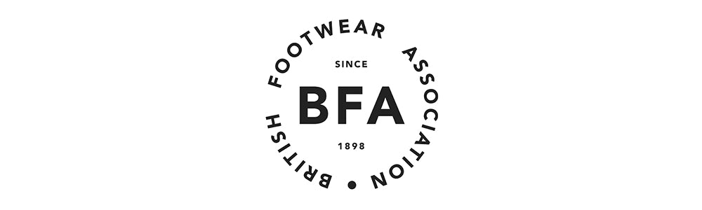 A circular black logo on a white background reading 'FOOTWEAR ASSOCIATION British Footwear Association' with 'BFA' in the center and 'SINCE 1998' below.