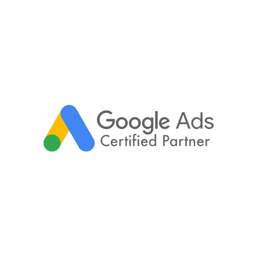 Google Ads Certified Partner logo on a plain white background, featuring a stylised multicolour 'G' icon in blue, yellow, and green next to the text 'Google Ads Certified Partner' in grey.