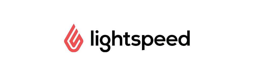 The Lightspeed brand logo, featuring a red  icon next to the word 'lightspeed' in black lowercase text, centred on a plain white background.